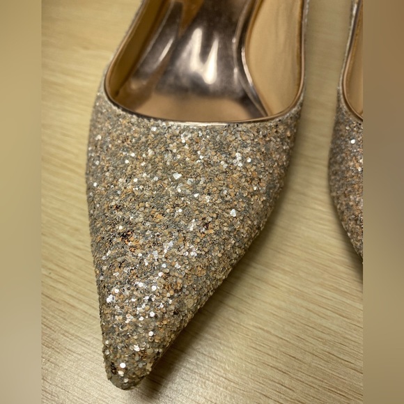 Badgley Mischka Heels glitter champagne size 6 EUC - Picture 5 of 13